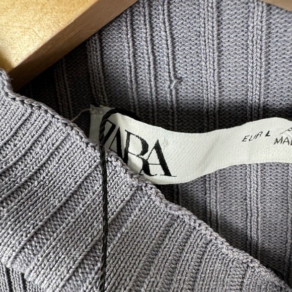 Zara Ribbed Knit Bodycon Mini Dress Mock Neck Long Sleeve Womens Gray - Picture 4 of 7